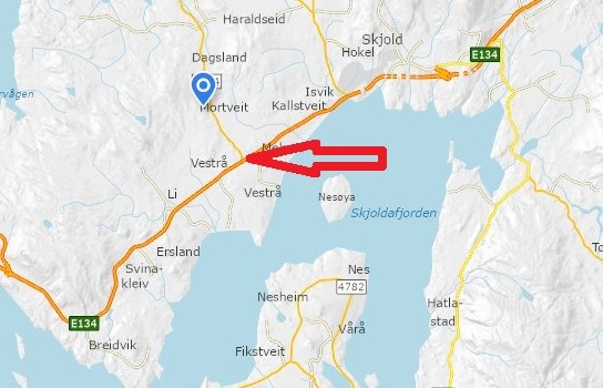 E134 Dalavikkrysset på Haugalandet. Kart: Statens vegvesen