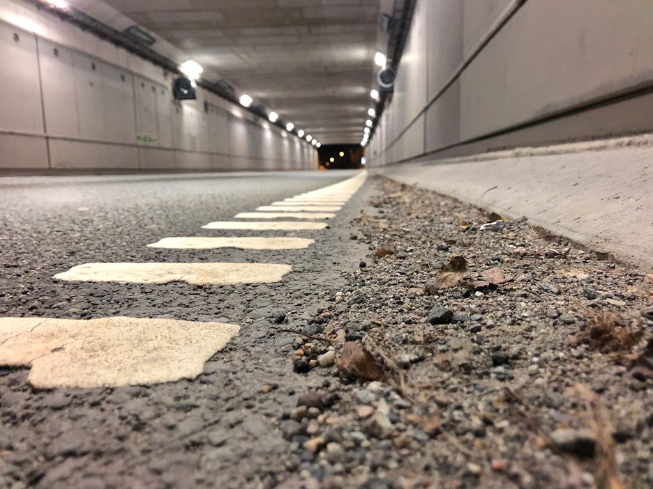Foto som viser partikler i Smestadtunnelen i Oslo