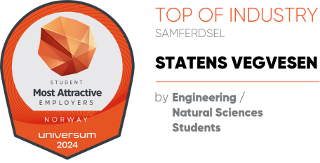 Logo for Universum og teksten "top of industry samferdsel Statens vegvesen by Engineering Students".