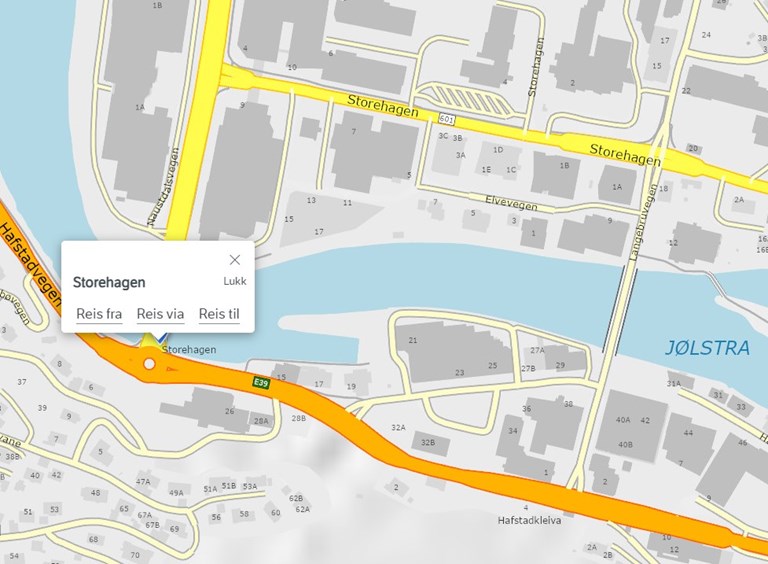 Rv. 5 Storehagen bru i Førde. Langebrua til høgre. Kart: Statens vegvesen