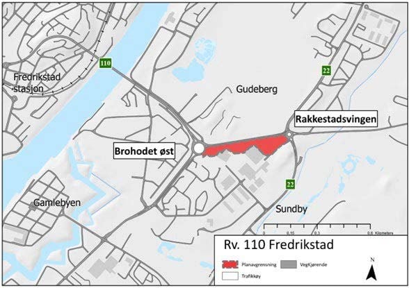 Plantegning som viser området for ny gang- og sykkelvei.